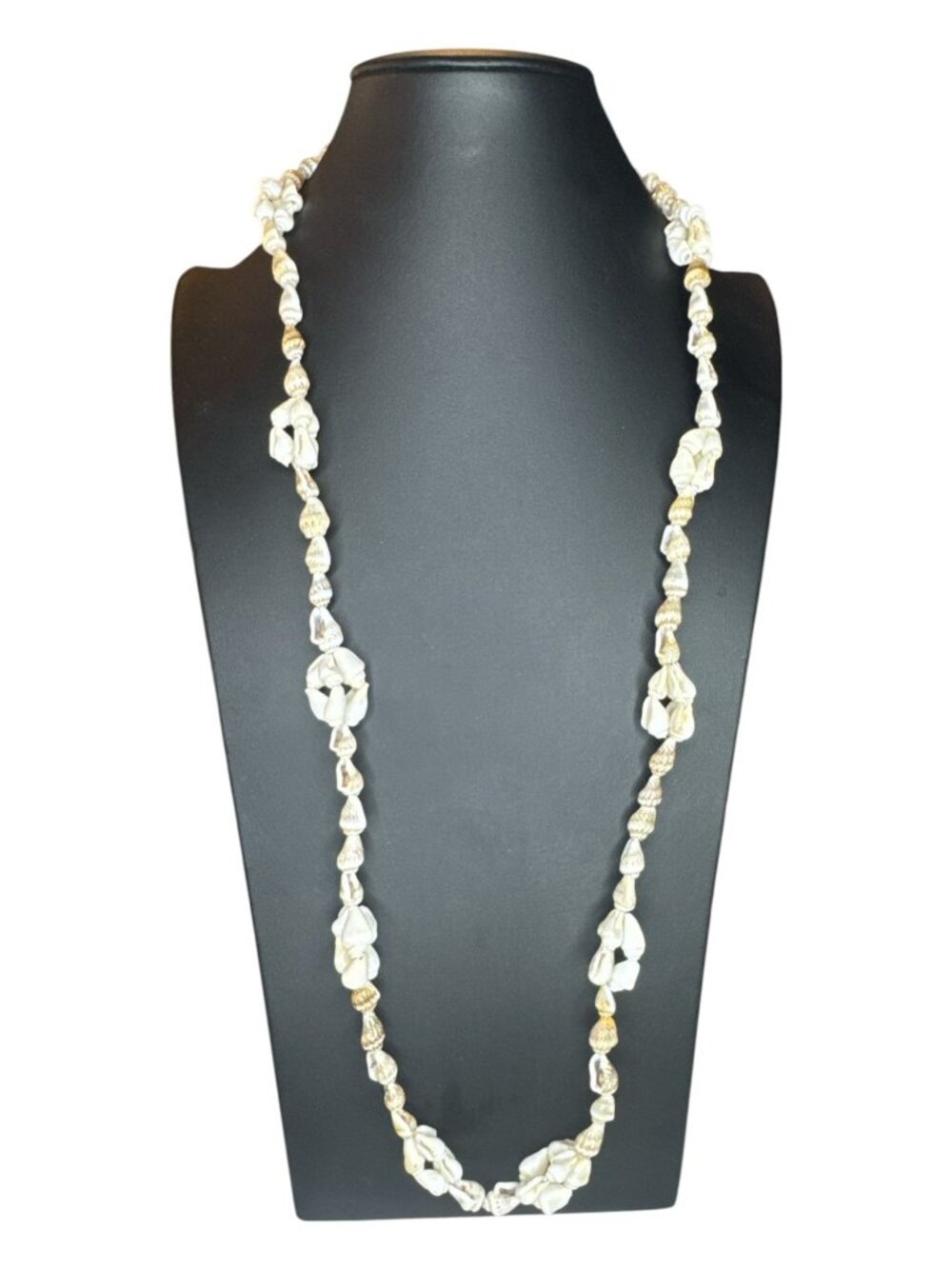 Handcrafted 32-Inch Cowrie & Cone Shell Necklace Boho-Inspired Natural White & B